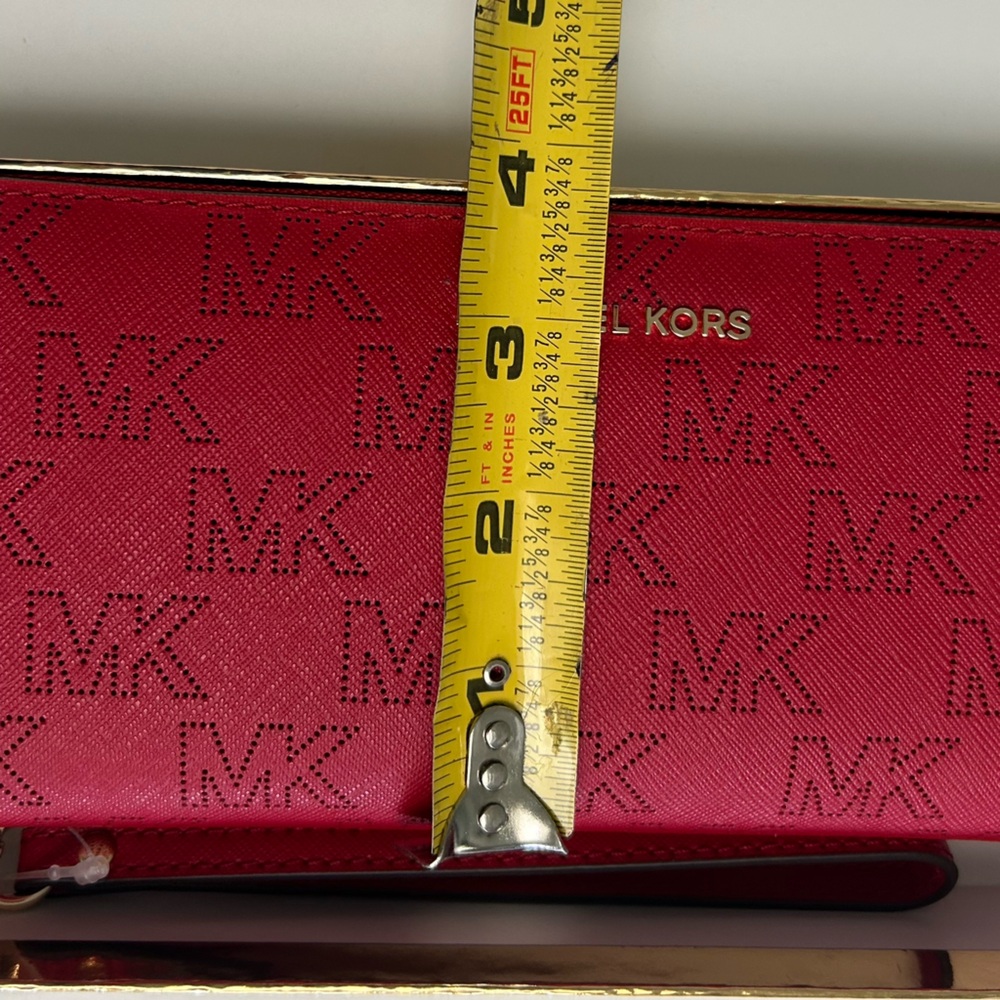 New Michael Kors Continental Travel Wallet Jet Set Large Crimson Red Leather - Picture 11 of 12